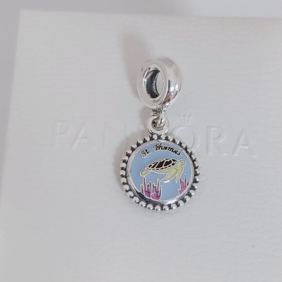 Pandora St. Thomas Sea Turtle Dangle Charm Exclusive Travel Pendant S925 Silver - Picture 6 of 6